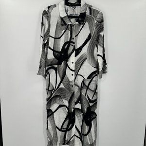 NWT Art Simply by Dolcezza Black White Button Front 3/4 Sleeve Dress‎ Sz XS